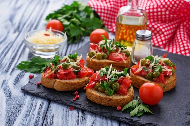 Traditional Italian antipasti bruschetta with vegetable