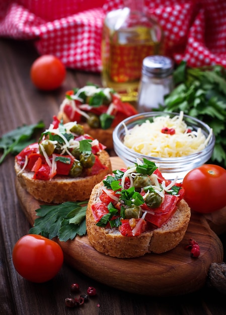 Traditional Italian antipasti bruschetta with vegetable