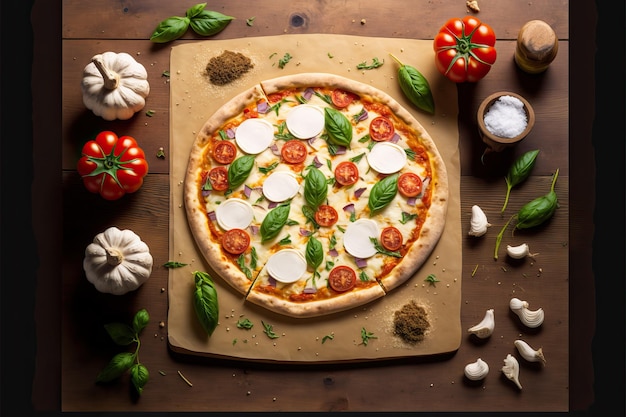 Traditional italian buffalo mozzarella pizza tomato sauce and arugula