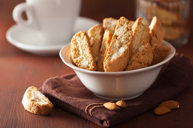 Traditional italian cantuccini cookies and coffee