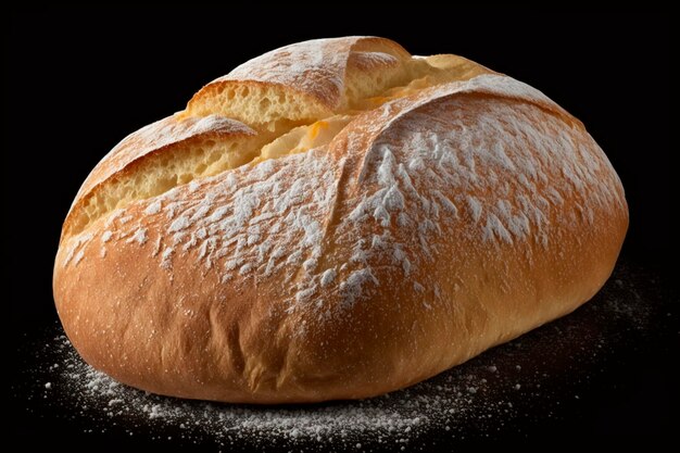 Traditional Italian Ciabatta Bread on Isolated Black Background