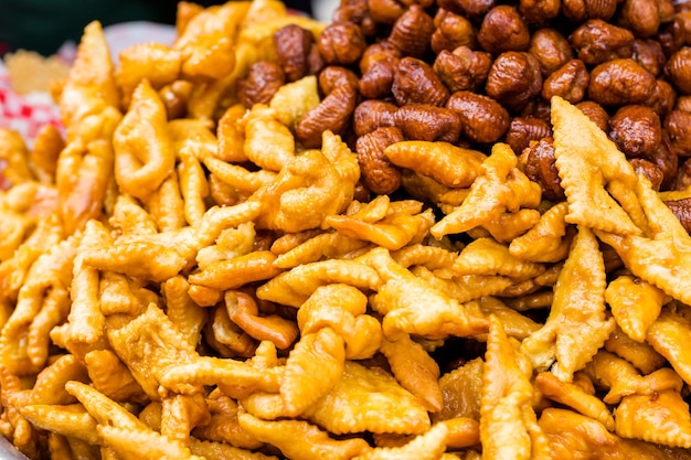 Traditional Italian cookies in large quantaty on display.