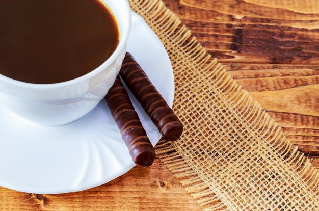 Traditional Italian food Cantuccini cookies with black coffee