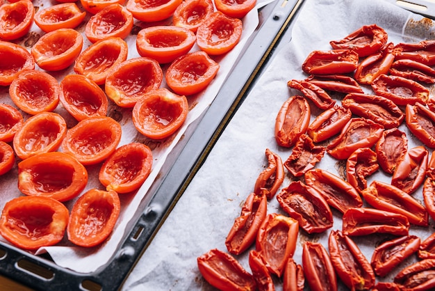 Traditional italian food, sun-dried tomatoes made at home.