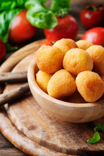 Traditional italian fried balls of mozzarella