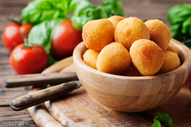 Traditional italian fried balls of mozzarella