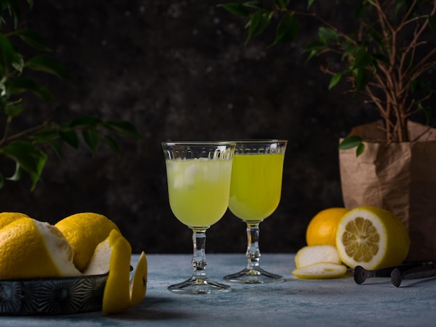 Traditional italian limoncello or lemon liquor