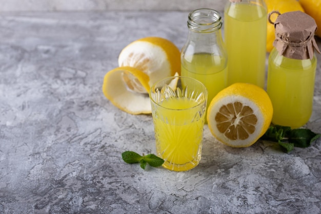 Traditional italian limoncello or lemon liquor