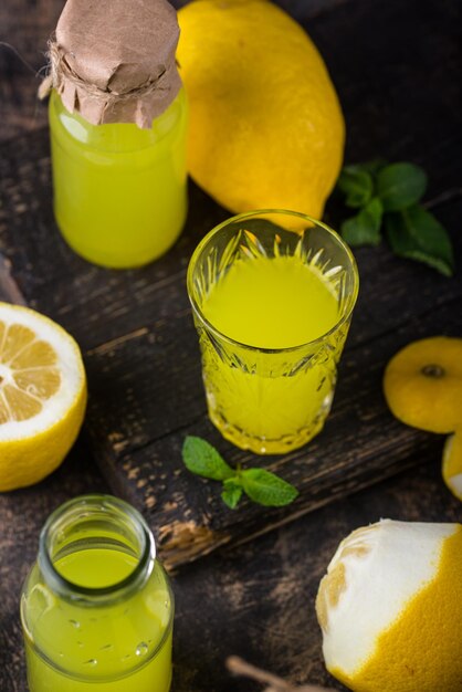 Traditional italian limoncello or lemon liquor