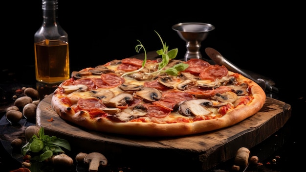 Traditional italian pizza with prosciutto and funghi tasty and authentic cuisine