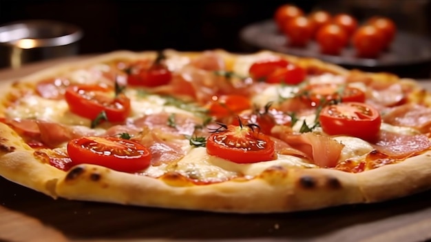 Традиционная итальянская пицца с томатной ветчиной и сыром моцарелла концепция кухни ресторана Сгенерировано AI