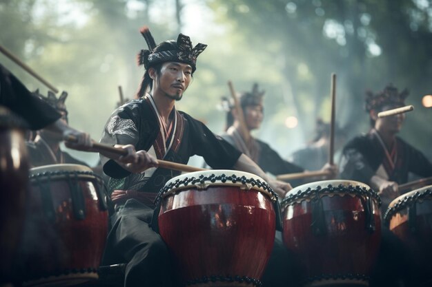 Traditional Japanese drummers delivering a powerfu 00678 01