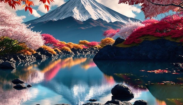 Traditional japanese garden relaxing colorful nature pictures AI Generated image