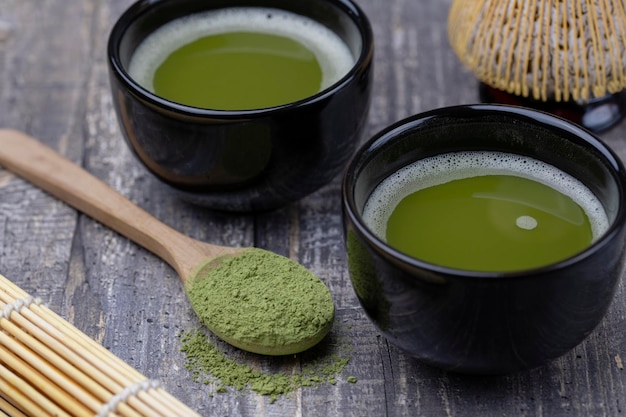 Traditional Japanese green tea matcha closeup