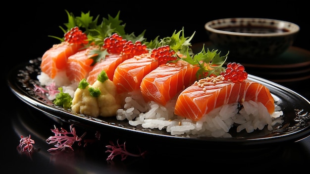 traditional japanese nigiri sushi with salmon placed