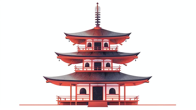 Photo a traditional japanese pagoda with a red roof and black trim the pagoda is surrounded by a white background