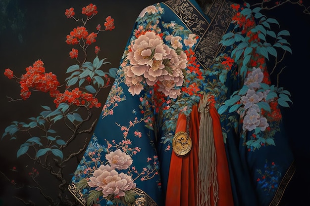 The traditional Japanese painting Feng wears many flowers, Suzhou embroidery, and brocade embroidery