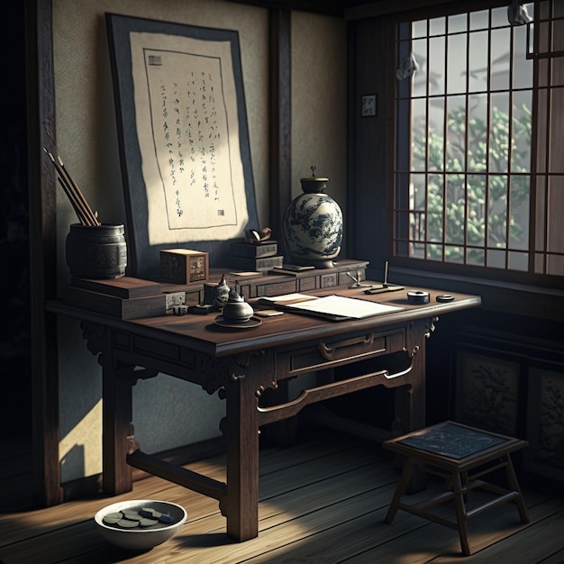 traditional japanese room interior design Generative AI