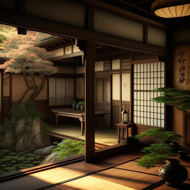 Traditional japanese room interior design generative ai