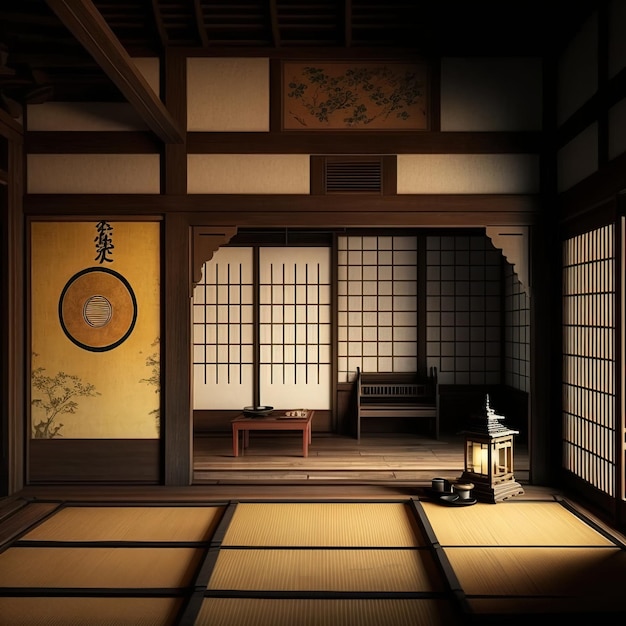 традиционный японский дизайн интерьера комнаты Generative AI