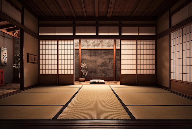 Traditional japanese room with tatami interior