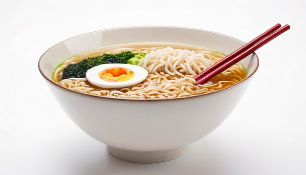 Photo traditional japanese soup ramen in bowl isolated on white background