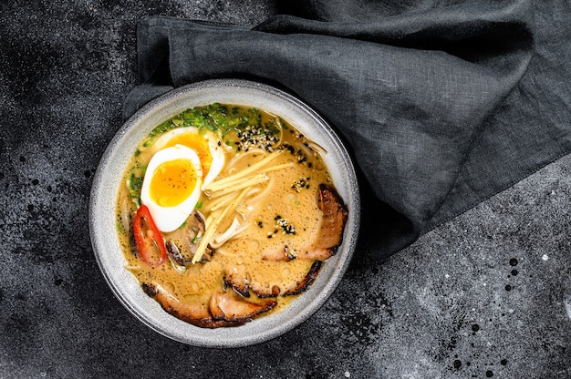Traditional Japanese soup ramen with meat broth asian noodles