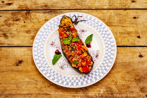 Traditional Karniyarik on a white plate