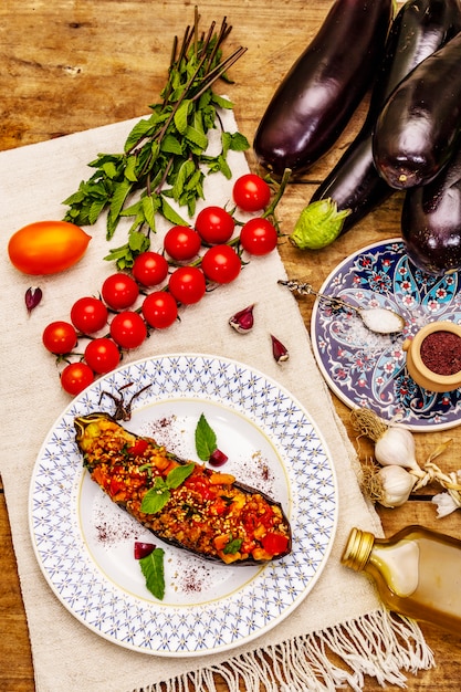 Traditional Karniyarik on a white plate