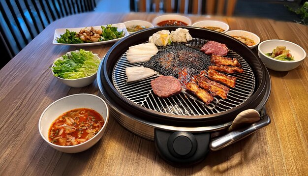 Traditional Korean BBQ Setup | Premium AI-generated image
