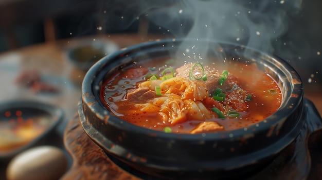 전통적인 한국 음식 뜨거운 매운 김치 jjigae 그 인공지능에 의해 생성