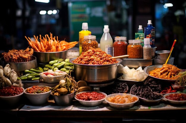 Premium AI Image | A Traditional Korean Market Stall with Street Food