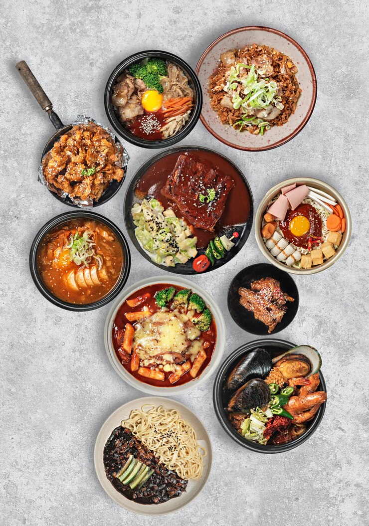 Photo 白い背景の上の伝統的な韓国風料理