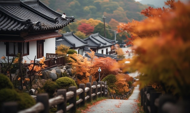 写真 韓国の伝統的な村 秋の季節