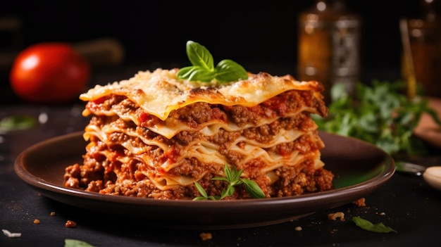 Traditional lasagna with rich Bolognese sauce