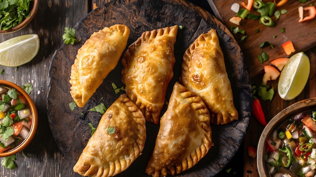 Traditional Latin American Empanadas with Fresh Salsa and Ingredients