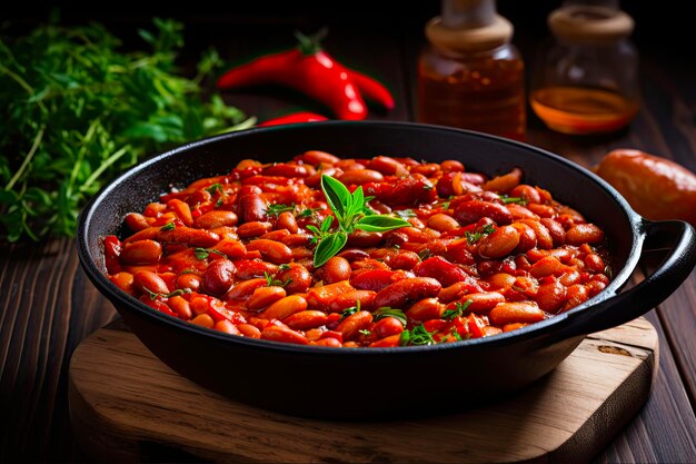 Foto tradizionali legumi deliziosi fagioli in salsa di pomodoro per la cucina epicurea