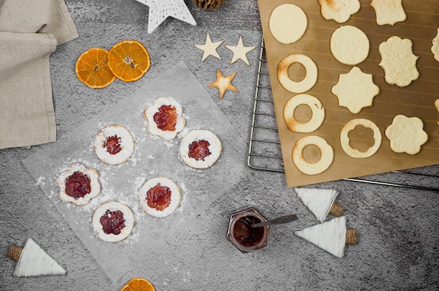 Traditional Linzer Christmas cookies filled with jam home baking idea