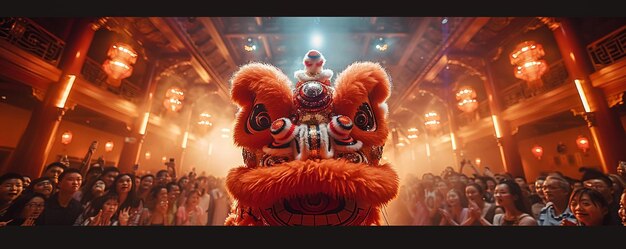 Photo a traditional lion dance performance captivating background