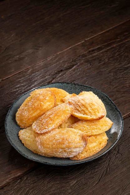 Traditional madeleines with sprinkled sugar