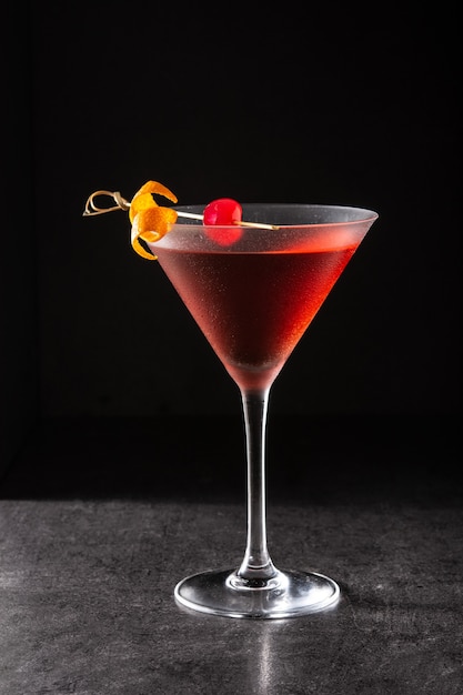 Traditional Manhattan cocktail with cherry