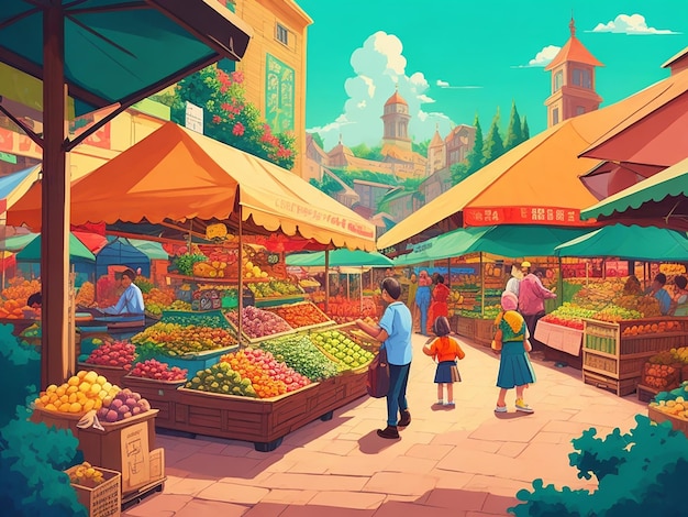 Traditional Market cartoon illustration