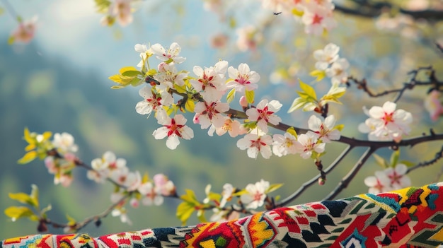 Photo traditional martenitsa doll on a tree blooming in springai generated