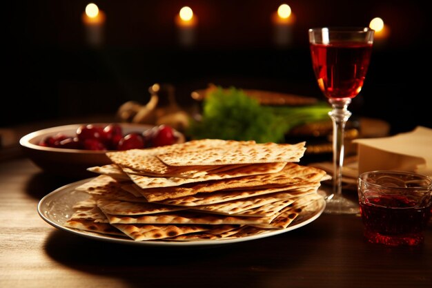 Traditional matzah bread with kosher kiddush and seder