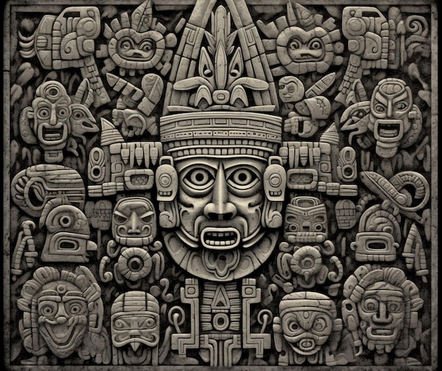 Traditional Mayan hieroglyphics and symbolism feature