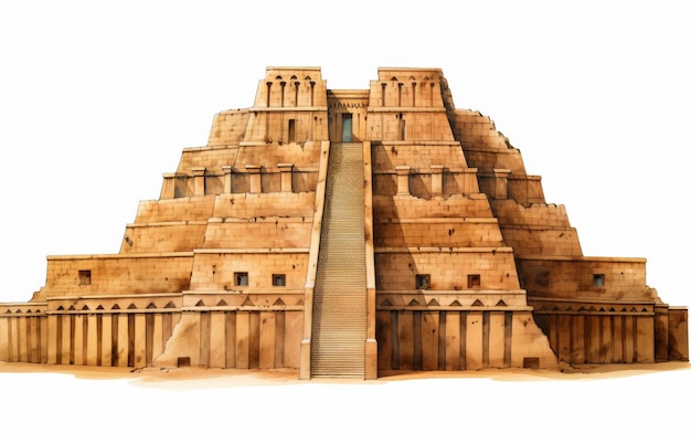 투명 한 배경 에 있는 전통적 인 메소포타미아 피라미드 구조