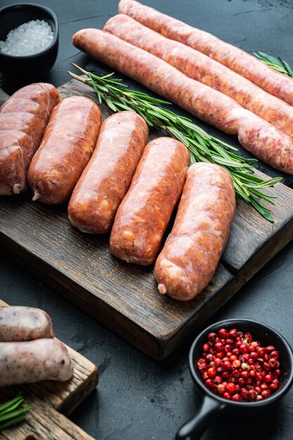 Traditional mest sausages, on black background.