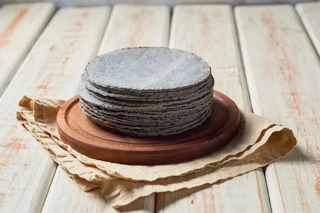 Traditional mexican blue corn tortilla