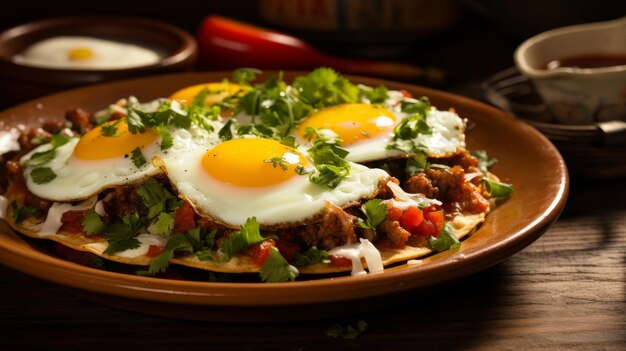 Photo traditional mexican breakfast with huevos rancheros