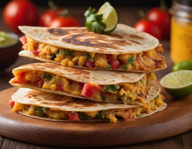 Photo traditional mexican cuisine quesadilla with juicy filling